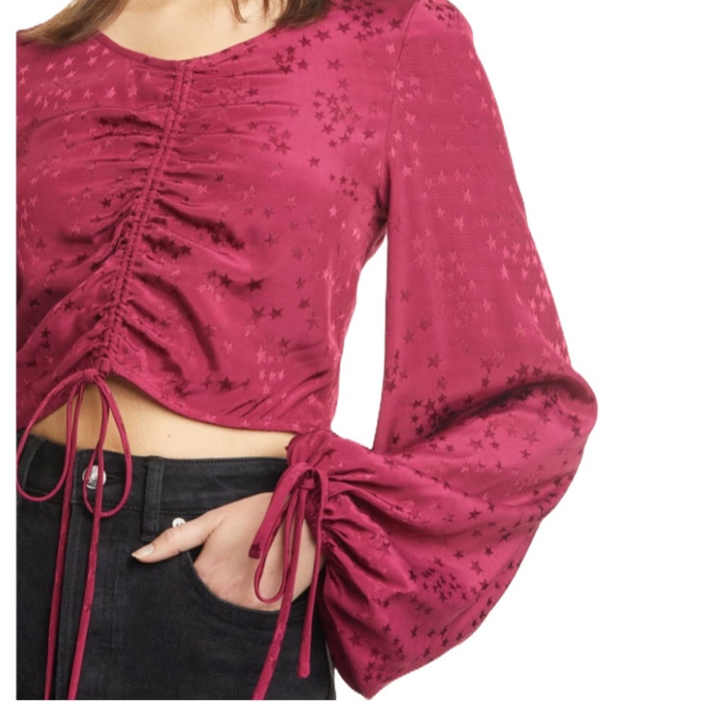 NWT Staud Mars Star Jacquard Woven Ruched Top with Ties - Picture 3 of 11